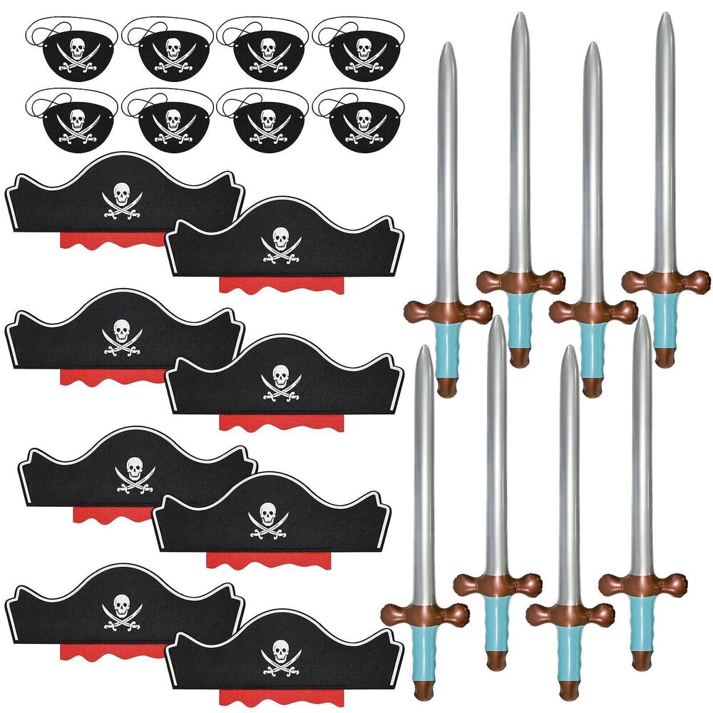 9365 24 Pack Inflatable Pirate Set, 8 Swords, 8 Hats, 8 Eyepatches